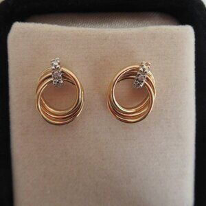 Estate 14k Yellow Gold With Diamonds Stud Earrings - 2 Diamonds total